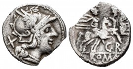 Sempronia. Ti. Sempronius Gracchus. Denario. 199-170 a.C. Incierta. (Ffc-1105). (Craw-169/1). (Cal-1250). Anv.: Cabeza de Roma a derecha, detrás: X. R...