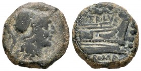 Terentia. Triens. 147 a.C. Roma. (Craw-217/4). Rev.: Proa de nave con (C T)ER LVC, encima Victoria y debajo ROMA. Ae. 6,88 g. Rara. BC+/MBC-. Est...70...