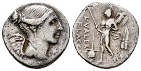 Valeria. L. Valerius Flaccus. Denario. 108-107 a.C. Sur de Italia. (Ffc-1165). (Craw-306/1). (Cal-1322). Anv.: Busto alado de la Victoria a derecha, d...