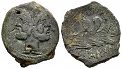 Vibia. C. Vibius C.f. Pansa. As. 90 a.C. Roma. (Spink-744). (Craw-342/7b). Anv.: Cabeza de jano, I encima. Rev.: Tres proas a derecha, encima ROMA, de...
