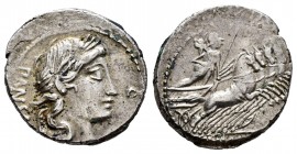 Vibia. Denario. 90 a.C. Taller Auxiliar de Roma. Ag. 3,88 g. MBC+. Est...60,00. /// ENGLISH: Vibius. Denarius. 90 a.C. Auxiliary mint of Rome. Ag. 3,8...