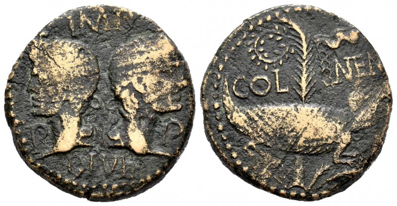 Augusto y Agripa. Dupondio. 10 d.C. Nimes. (Spink-1731). (Ric-159-160). Anv.:  I...