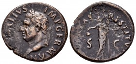 Vitelio. As. 69 d.C. Tarraco. (Ric-44). (Bmcre-106). Anv.: (VITE)LLIVS IMP GERMAN. Busto laureado a izquierda. Rev.: (LIBER)TAS RESTITV(TA). Libertas ...