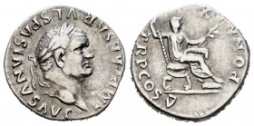 Vespasiano. Denario. 74 d.C. Roma. (Spink-2299). (Ric-75). Rev.: PON MAX TR P COS V. Vesta sentada a derecha con cetro y rama. Ag. 3,45 g. MBC/MBC-. E...