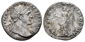 Trajano. Denario. 103-111 d.C. Roma. (Ric-128). (Bmcre-328). (Rsc-74). Anv.: IMP TRAIANO AVG GER DAC P M TR P. Busto laureado a derecha con ligero dra...