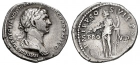 Trajano. Denario. 114-117 d.C. Roma. (Ric-364). (Bmcre-607). Anv.: IMP CAES NER TRAIAN OPTIM AVG GER DAC PARTHICO. Busto laureado y drapeado a derecha...