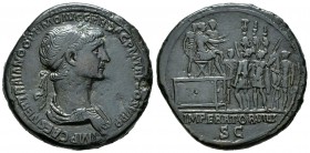 Trajano. Sestercio. 114-117 d.C. Roma. (Ric-658). (Banti-80). Anv.: IMP CAES NER TRAIANO OPTIMO AVG GER DAC P M TR P COS VI P P. Busto laureado y drap...