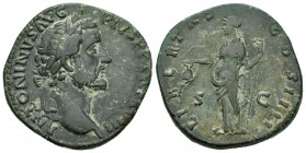Antonino Pío. Sestercio. 154-155 d.C. Roma. (Spink-4192). (Ric-929). (Ch-543). Rev.: LIBERTAS COS IIII SC. Libertad de pie a izquierda con pileus y ce...