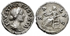 Faustina Hija. Denario. 161-176 d.C. Roma. (Ric-714). (Bmcre-148). (Rsc-195). Anv.: FAVSTINA AVGVSTA. Busto con diadema y drapeado a derecha . Rev.: S...
