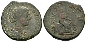 Lucila. Sestercio. 164-182 d.C. Roma. (Ric-1728). Rev.: CERES. Ceres sentada a dcha. con antorcha y espigas, sobre cesta por la que repta una serpient...