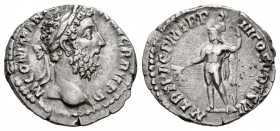 Cómodo. Denario. 189 d.C. Roma. (Ric-188). Anv.: M COMM A(NT P FEL A)VG BRIT P P. Busto laureado a derecha. Rev.: MART PAC TR P XIIII COS V DES VI. Ma...