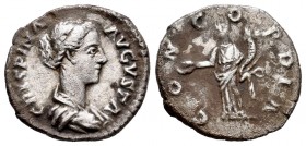 Crispina. Denario. 180-182 d.C. Roma. (Spink-5996). (Ric-278). (Seaby-5). Rev.: CONCORDIA. Concordia en pie a izquierda con pátera y cuerno de la abun...
