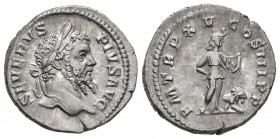 Septimio Severo. Denario. 207 d.C. Roma. (Ric-207). Rev.: P M TR P XV COS III P P. África en pie a derecha con tocado de elefante y frutas, a sus pien...