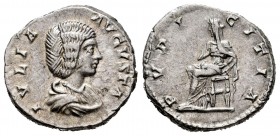 Julia Domna. Denario. 211 d.C. Roma. (Spink-6603). (Ric-575). (Seaby-170). Rev.: PVDICITIA. Pudicita sentada a izquierda con cetro. Ag. 4,13 g. MBC+. ...