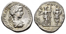 Caracalla. Denario. 198 d.C. Roma. (Ric-25b). (Ch-159). Anv.: IMP CAES M AVR ANT AVG P TR P. Busto a derecha. Rev.: MINER VICTRIX. Minerva en pie a iz...