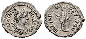 Caracalla. Denario. 204 d.C. Roma. (Ric-135). (Seaby-122). Rev.: LIBERALITAS AVG IIII. Liberalitas en pie a izquierda con ábaco y cuerno de la abundan...