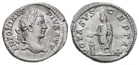 Caracalla. Denario. 206 d.C. Roma. (Spink-6909). (Ric-150). Rev.: VOTA SVSCEPTA X. Caracalla togado a izquierda realizando sacrificio sobre altar. Ag....