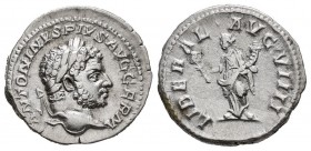 Caracalla. Denario. 211-217 d.C. Roma. (Ric-302). (Ch-139). Rev.: LIBERAL AVG VIIII. La libertad en pie a izquierda, con caduceo y cuerno de la abunda...