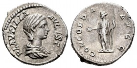 Plautilla. Denario. 202 d.C. Roma. (Spink-7065). (Ric-363). (Seaby-1). Rev.: CONCORDIA AVGG. Concordia en pie a izquierda, con patera y cetro. Ag. 3,2...
