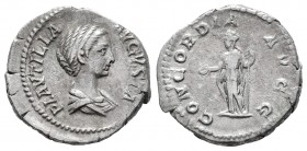 Plautilla. Denario. 202 d.C. Roma. (Spink-7065). (Ric-365). (Seaby-12). Rev.: CONCORDIA AVGG. Concordia en pie a izquierda, con pátera y cetro. Ag. 2,...