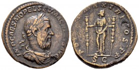 Macrino. Sestercio. 217 d.C. Roma. (Spink-7387). (Ric-141). (Ch-61). Rev.: PO(NTIF) MAX TR P (C)OS P P S C. Fides Militum en pie con cabeza a la derec...