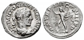 Eliogábalo. Denario. 220 d.C. Roma. (Ric-28). (Cohen-153). (Bmc-179). Anv.: IMP ANTONINVS PIVS AVG. Busto laureado y drapeado a derecha . Rev.: P M TR...