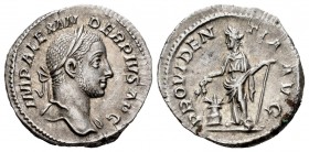 Alejandro Severo. Denario. 231 d.C. Roma. (Spink-7923). (Ric-252). (Seaby). Rev.: PROVIDENTIA AVG. Providencia de pie con espigas y timón, a sus pies ...