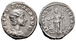 Julia Mamea. Denario. 222 d.C. Roma. (Spink-8212). (Ric-343). (Seaby-35). Rev.: IVNO CONSERVATRIX. Juno de pie a izquierda, sosteniendo pátera y cetro...
