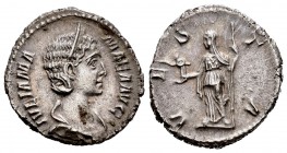 Julia Mamea. Denario. 213 d.C. Roma. (Spink-7108). (Ric-390). (Seaby-230). Rev.: VESTA. Vesta en pie a izquierda con cetro y paladium. Ag. 3,25 g. EBC...