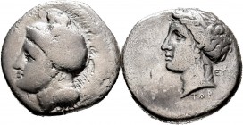 Lote de 2 monedas griegas, Didracma Lucania, Velia (1) y Didracma Campania, Neapolis (1). Ag. A EXAMINAR. F/Choice F. Est...150,00.