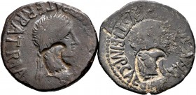 Lote de 2 bronces Ibéricos de Calagurris, uno de Augusto y otro de Tiberio, con resello de campamento legionario "cabeza de águila". VF. Est...50,00....