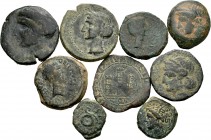 Lote de 9 monedas de bronce Hispania Antigua (8) y Época Medieval (1). A EXAMINAR. F/Almost VF. Est...120,00.