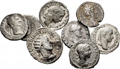 Lote de 8 piezas de plata del Imperio Romano, 7 denarios y 1 antoniniano, Nerva, Vespasiano y Gordiano III, entre otros. A EXAMINAR. Choice VF/F. Est....