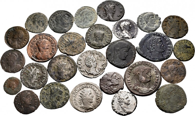Lote de 27 monedas del Imperio Romano. 21 de Bronce y 6 de Plata. Ae/Ag. A EXAMI...