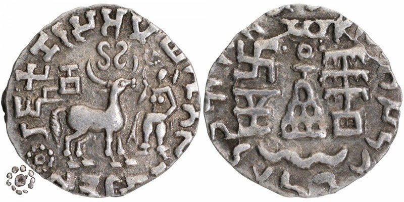 Ancient India
Kuninda Dynasty, Amoghbuti (200 BC), Silver Drachma, Obv: a deer ...