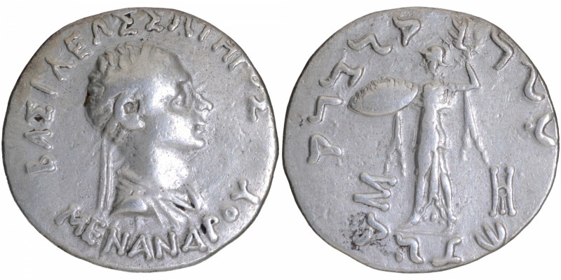 Ancient India
Indo Greeks, Menander I (155-130 BC), Silver Tetradrachma, Large ...