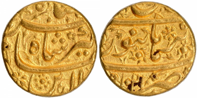 Mughal Coins
Jahangir, Burhanpur Mint, Gold Mohur, Month Aban (Scorpio), AH 102...