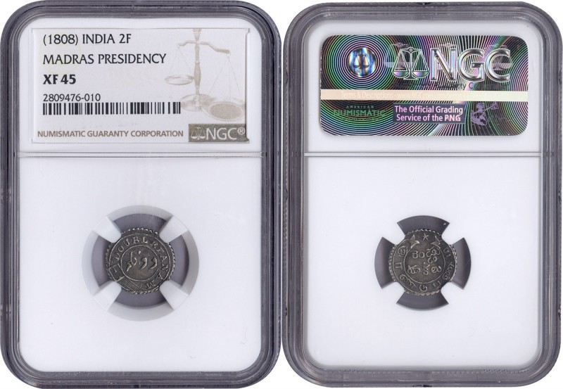 Presidencies of India
Madras Presidency, Silver 2 Fanams, 2nd Issue, 1808 AD, O...
