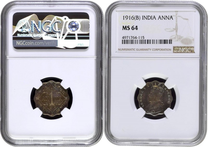 British India
1916, King George V, Cupro-Nickel 1 Anna, Bombay Mint, no dot, (P...