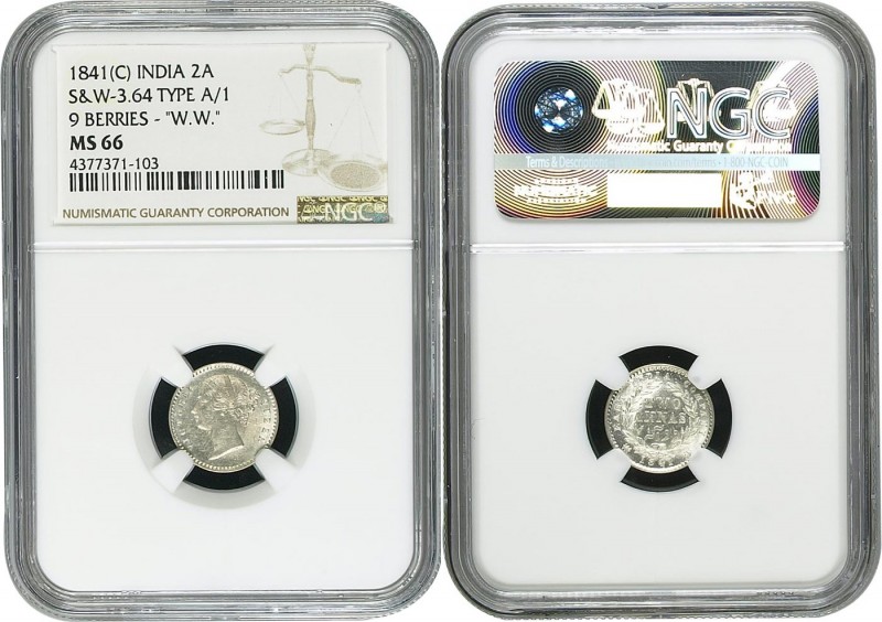 British India
1841, Victoria Queen, Silver 2 Annas, Divided Legend, Calcutta Mi...
