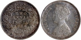 Silver Two Annas Coin of Victoria Empress of Bombay Mint of 1884.