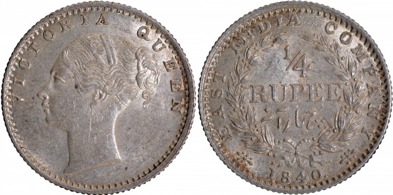 British India
1840, Victoria Queen, Silver 1/4 Rupee, Continuous Legend, Calcut...