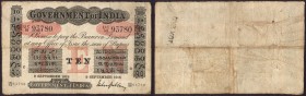 Uniface Ten Rupees Bank Note of King George V Signed by M M S Gubbay of 1918 of Calcutta Circle.