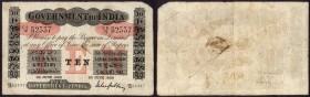 Uniface Ten Rupees Bank Note of King George V Signed by M M S Gubbay of 1920 of Universalised Circle.