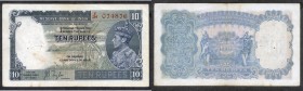 Ten Rupees Bank Note of King George VI Signed by J B Taylor of 1938.