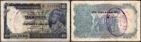 Ten Rupees Bank Note of King George V Signed by J W Kelly of Burma Issue.