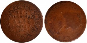 Error Copper One Quarter Anna Coin of Victoria Queen of Calcutta Mint of 1862.