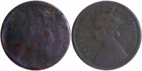 Error Copper One Quarter Anna Coin of Victoria Queen.