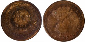 Error Bronze One Quarter Anna Coin of King George V of Calcutta Mint of 1918.