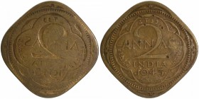 Error Nickel Brass Two Annas Coin of King George VI of Bombay Mint of 1943.